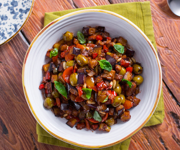 Eggplant caponata with cocoa sauce