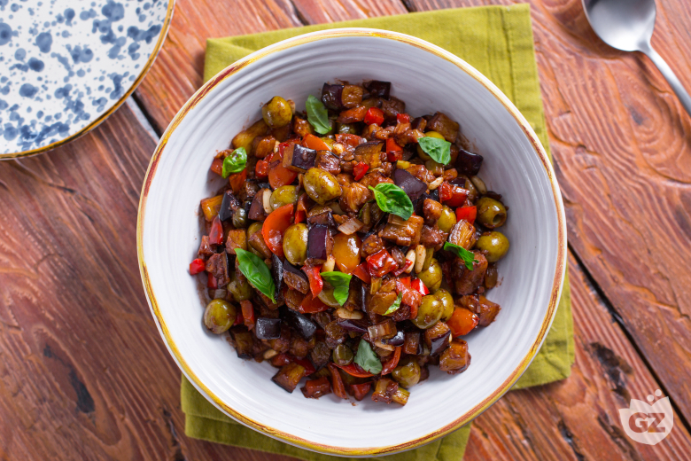 Eggplant caponata with cocoa sauce