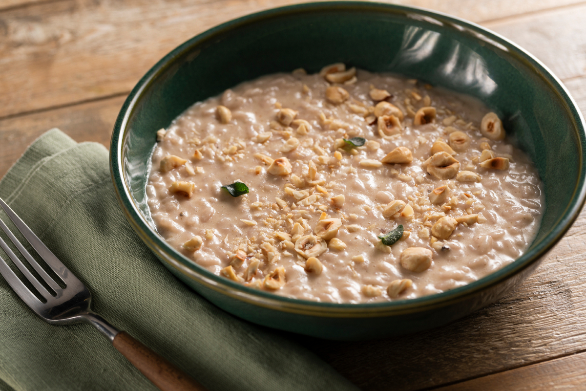 Risotto with Onion Cream and Hazelnuts