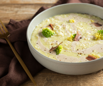 Risotto with broccoli and quick bagna caoda