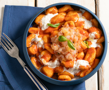 Gnocchi with shrimp and stracciatella