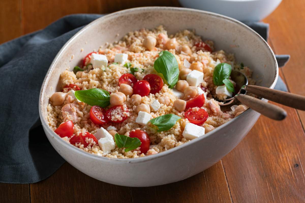 Couscous with salmon and feta