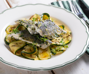 Steamed Sea Bass with Marinated Zucchini