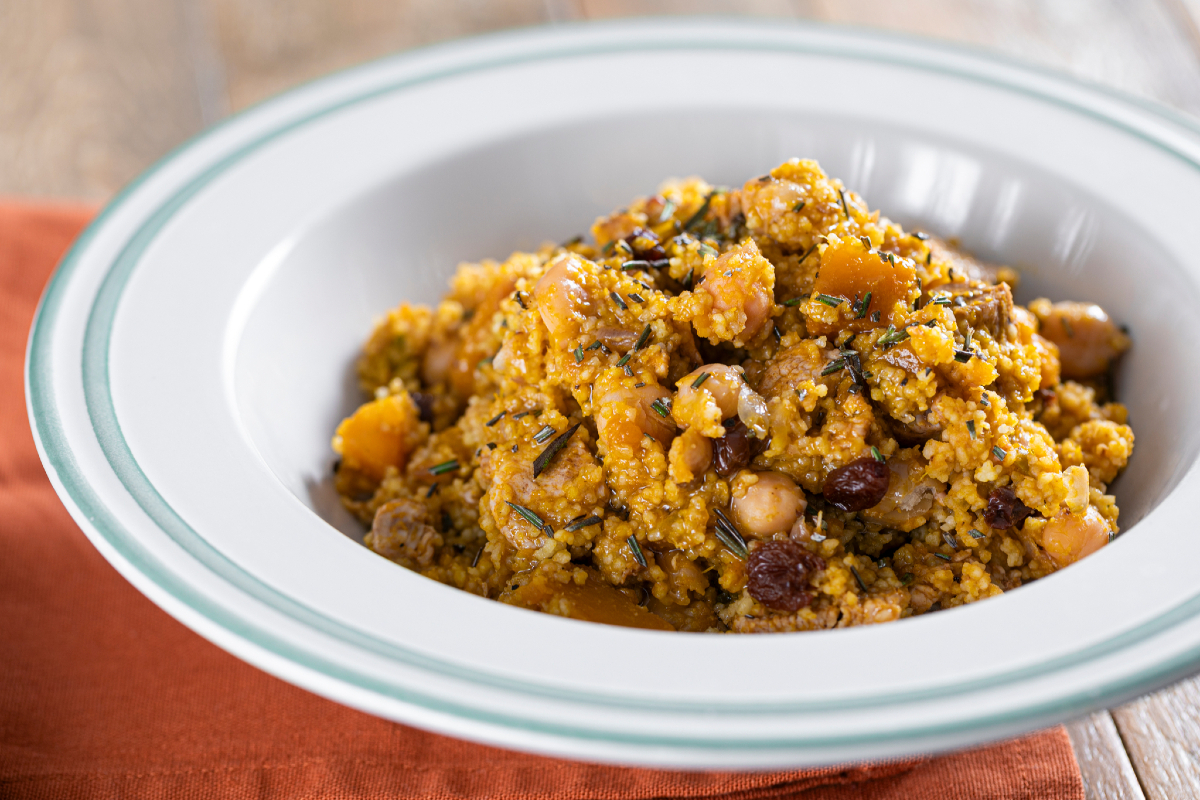 Couscous with chickpeas, chicken, and pumpkin