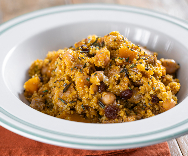 Couscous with chickpeas, chicken, and pumpkin