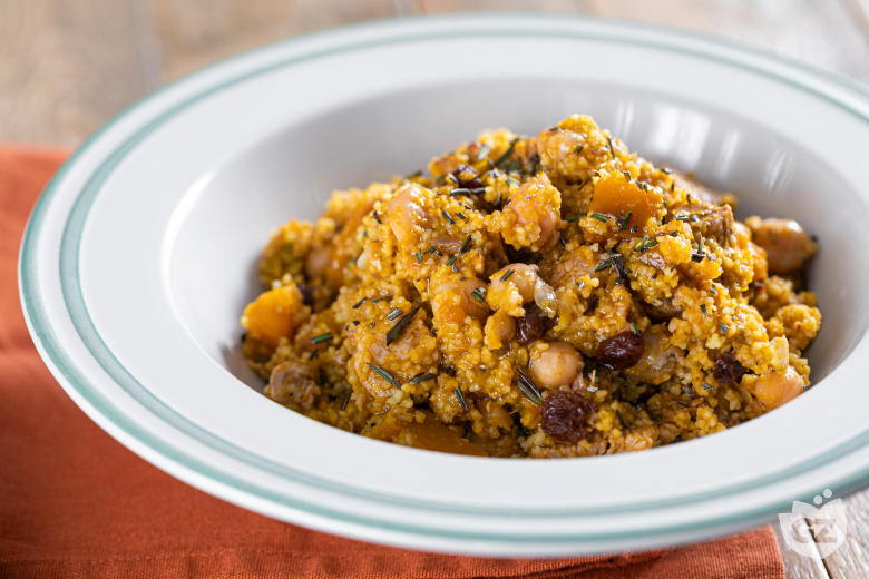Couscous with chickpeas, chicken, and pumpkin