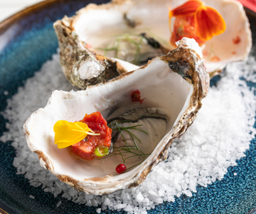 Tomato tartare in two textures with oyster gelée