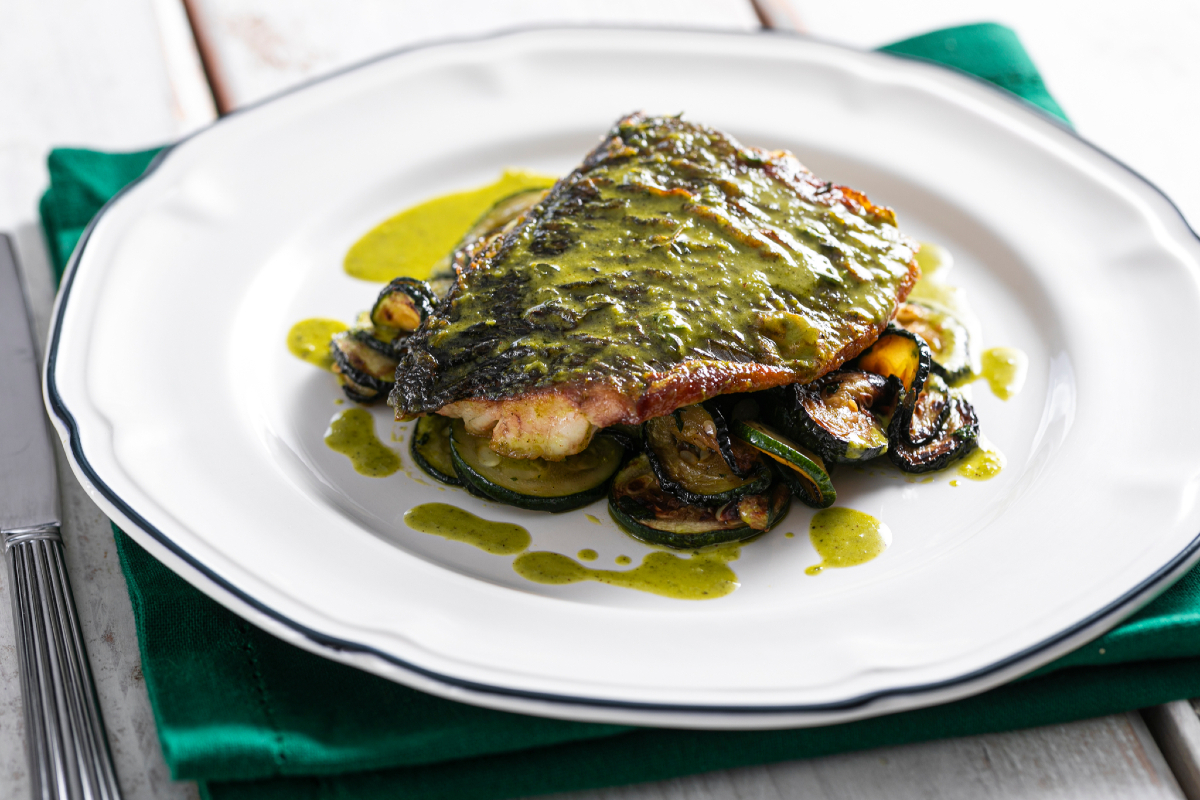 Pan-seared Sea Bass with Sautéed Zucchini
