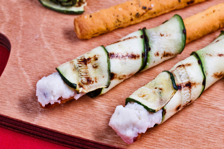 Tomato Breadsticks with Grilled Zucchini and Parmesan Cream