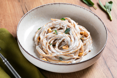 Pasta with Hazelnuts and Toma Cheese