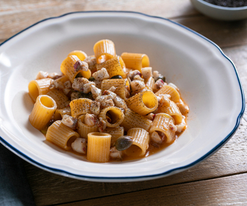 Pasta with Red Mullet, Capers, and Black Garlic
