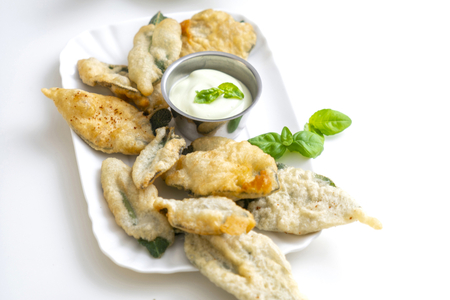 Fried Sage in Batter with Basil Mayonnaise