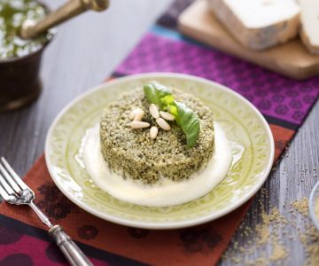 Couscous Flan with Pesto and Taleggio Sauce