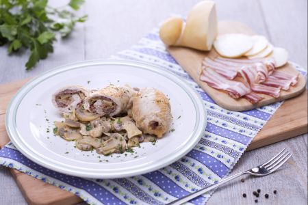 Stuffed Turkey Rolls with Champignon Mushrooms