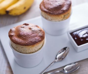 Banana Soufflé with Chocolate Sauce