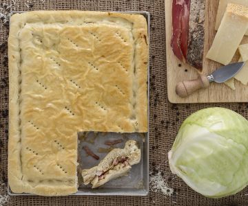 Stuffed Focaccia with Cabbage and Speck