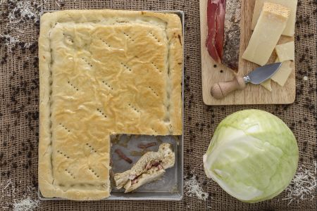 Stuffed Focaccia with Cabbage and Speck