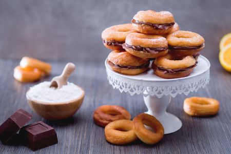 Fried Doughnuts Filled with Chocolate Cream