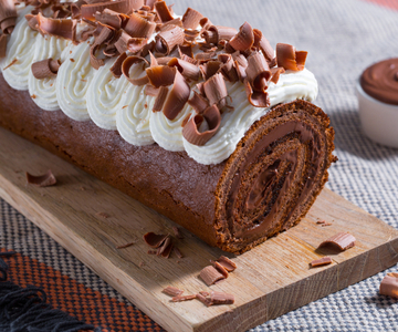 Cocoa Roll with Whipped Cream and Nutella