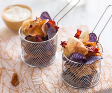 Root vegetable chips with ginger mayonnaise
