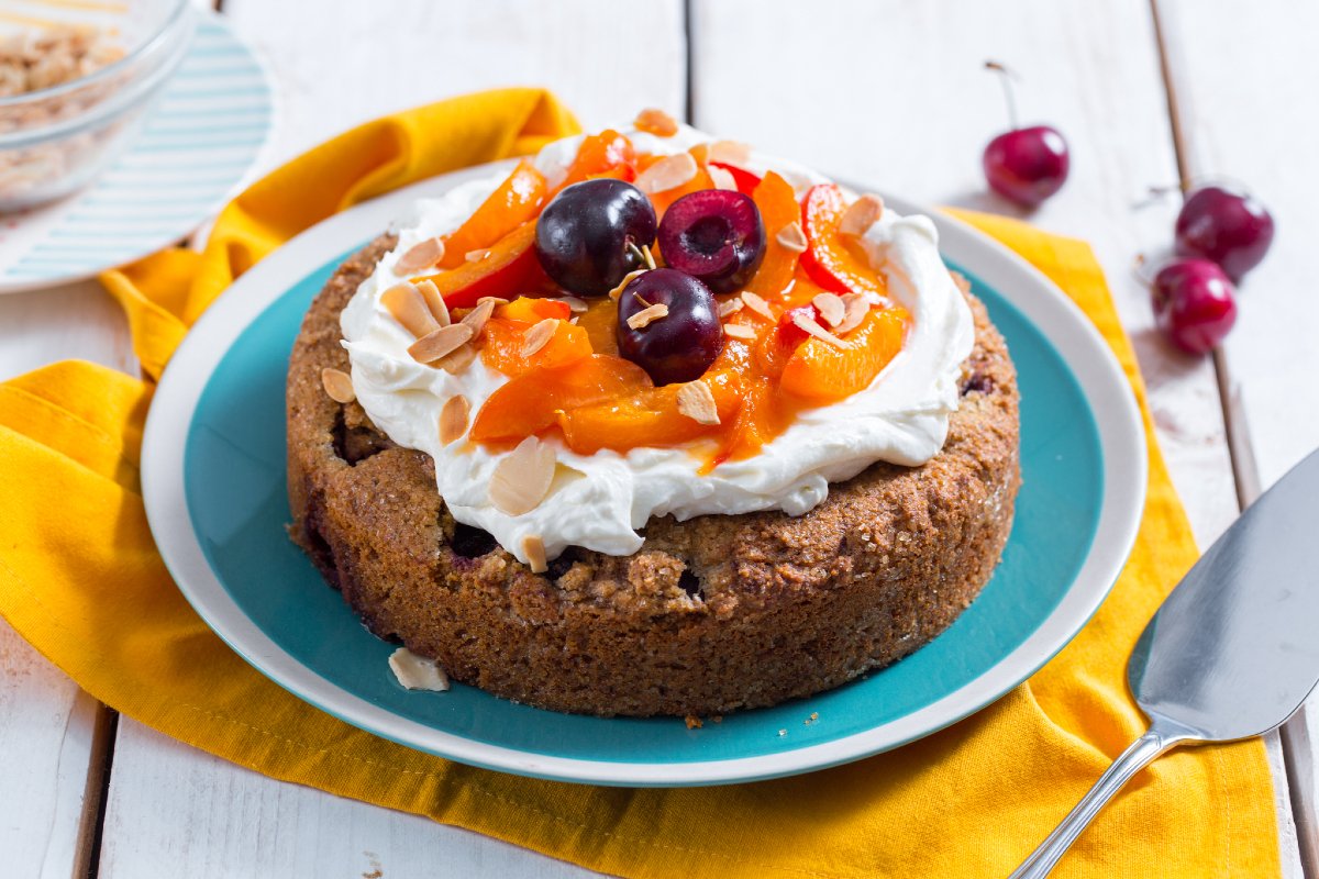 Buckwheat Cake with Apricots and Cherries