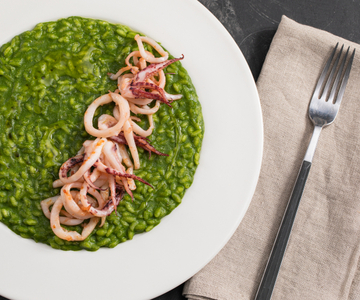 Borage Risotto with Squid