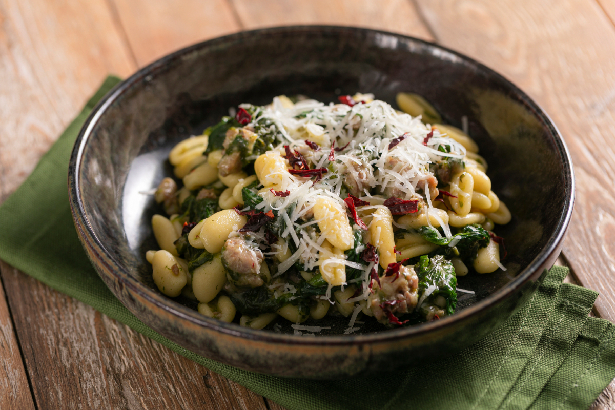 Cavatelli with sausage, broccoli rabe, and crispy pepper