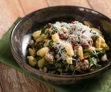 Cavatelli with sausage, broccoli rabe, and crispy pepper