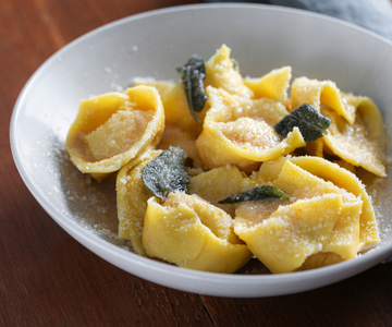 Pumpkin Tortelli with Mostarda and Lemon Zest