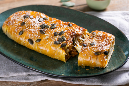 Savory strudel with pumpkin and sausage