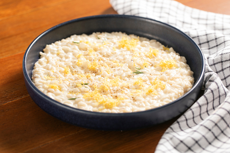 Lemon risotto with goat cheese and rosemary