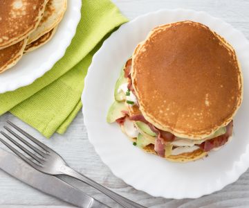 Savory pancakes with bacon and crème fraîche
