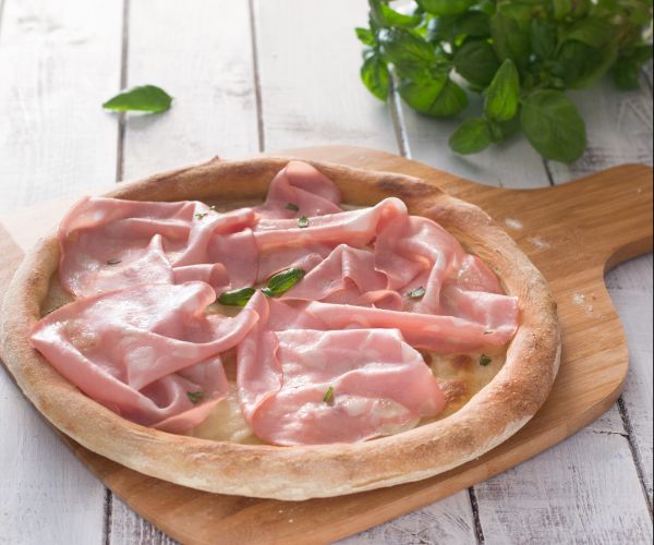 Pizza with mortadella and buffalo mozzarella