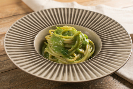 Spaghetti with Taleggio and Spring Onion Cream
