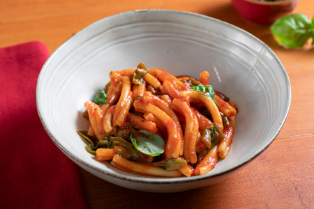 Pasta with tomato sauce and friggitelli