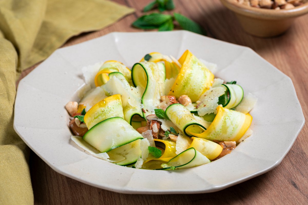 Yellow and Green Zucchini Carpaccio with Mixed Nuts