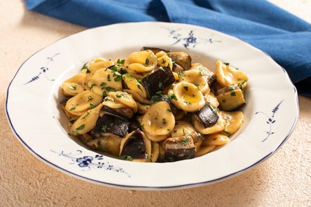 Creamy orecchiette with miso and eggplant