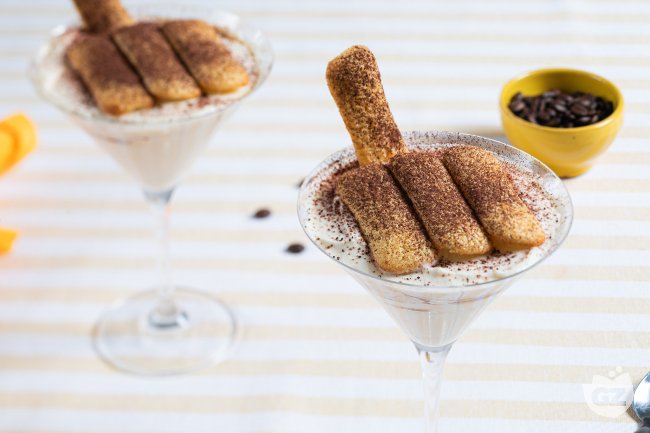 Tiramisu in a glass with Pavesini and coffee cream