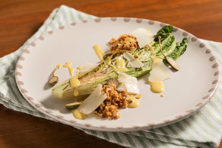 Grilled Lettuce with Mustard and Goat Cheese