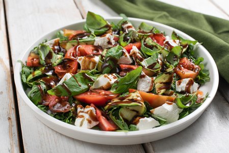 Grilled Zucchini Salad with Tomatoes, Arugula and Primosale Cheese