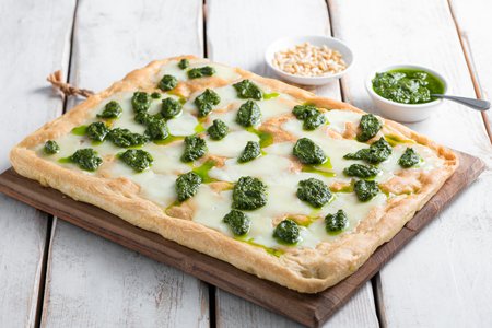 Focaccia with pesto and stracchino