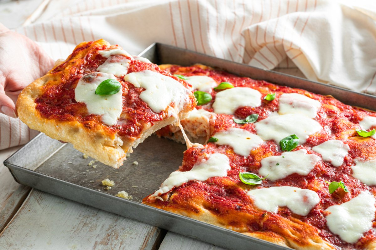 Sheet-pan pizza made with a spoon