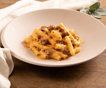 Baked ziti with sausage and leek ragù